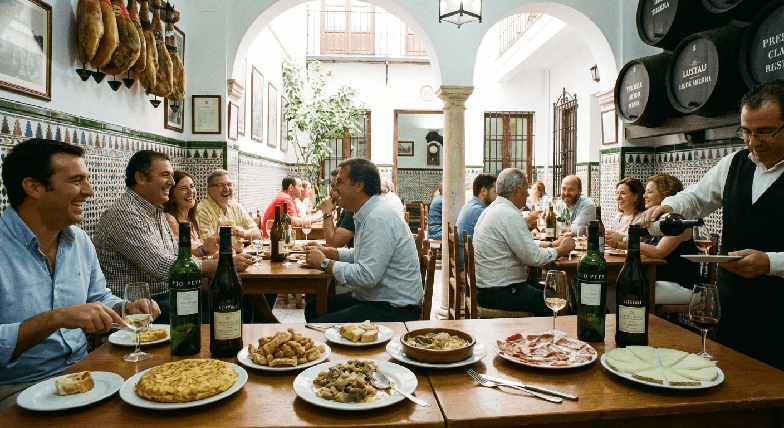 Restaurante de Jerez de la Frontera con vino y tapas típicas de la ciudad.