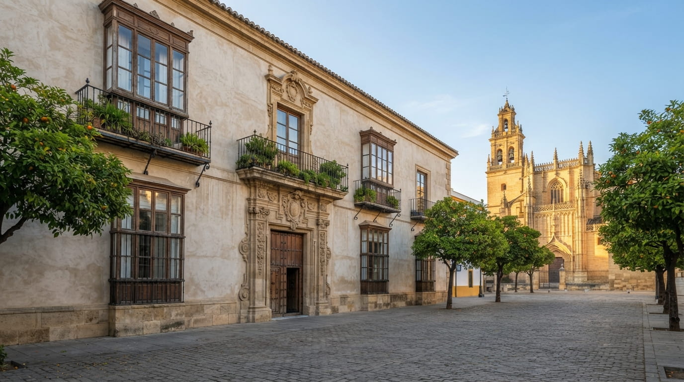 Fachada del Palacio San Dionisio en la plaza de la Asunción de Jerez de la Frontera
